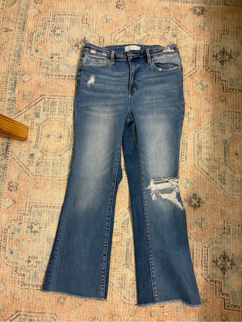 VERVET Classic High-Rise Distressed Flare Jeans - Blue